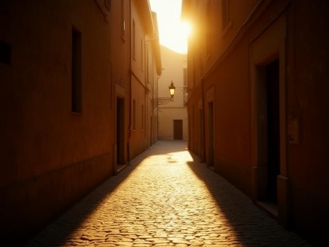 A quiet sun-drenched European backstreet in the morning